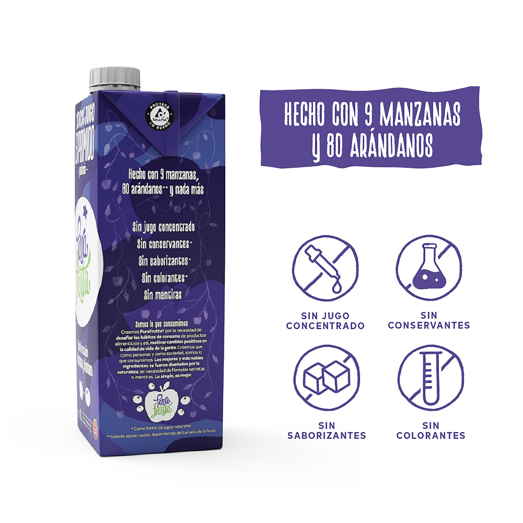 Jugo de Arándanos y Manzana 100% Exprimido – Pura Frutta 1L