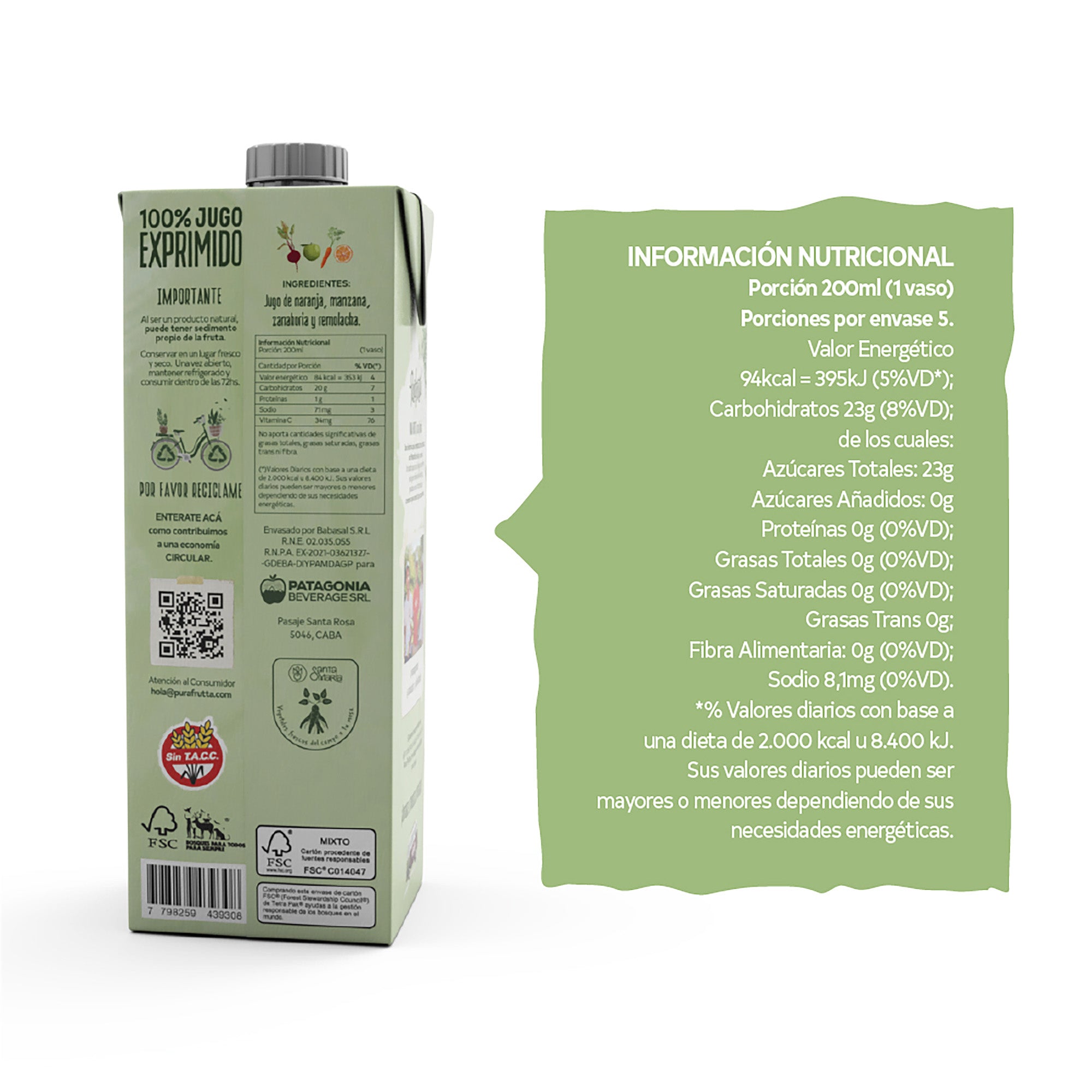 Jugo Blend Detox 100% Exprimido – Pura Frutta 1L