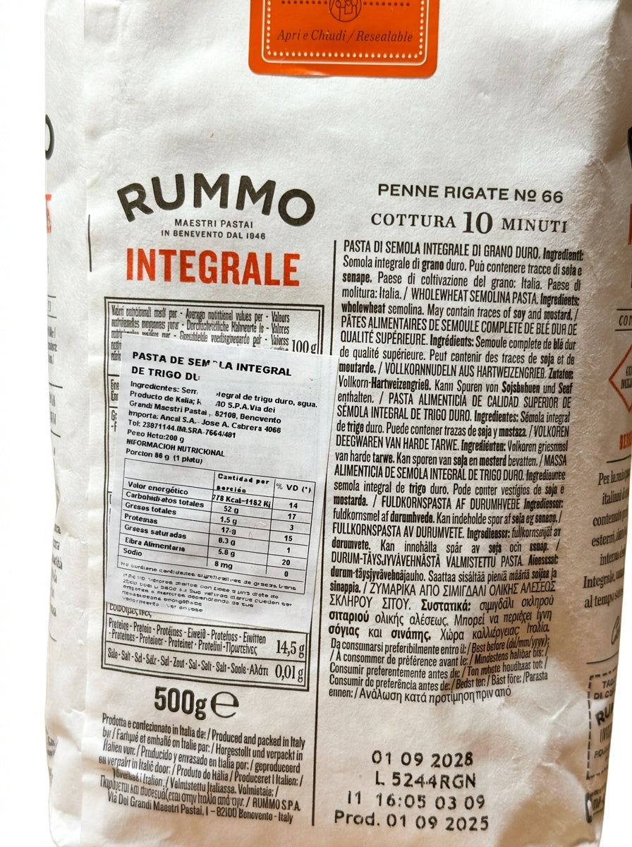 Penne Rigate N°66 Integrale Rummo 500g